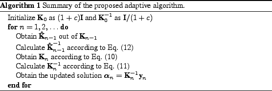 \begin{algorithm}
% latex2html id marker 279
[tbp]
\begin{algorithmic}
\STATE{In...
...lgorithmic}\caption{Summary of the proposed adaptive algorithm.}
\end{algorithm}